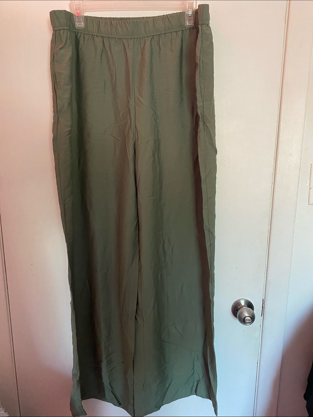 Olive Green Wide Leg Elastic Waist Pants
